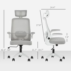 Silla de oficina ejecutiva de malla con brazos móviles, soporte lumbar ajustable gris y reposacabezas giratorio - Product Image 3
