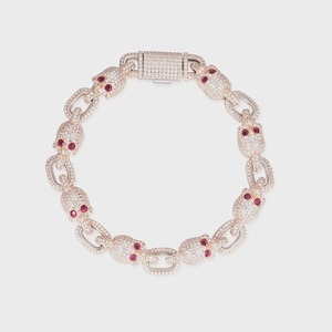 Bracelet à maillons tête de mort en argent 925 pour homme, plaqué or rose, avec diamants, chaîne hip-hop, œil rouge, bijoux gothiques pour motard - Product Image 5