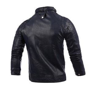 Chaqueta de Motocicleta para Hombre, con Cuello Alto, Resistente al Viento, Tallas S-3XL, Chaqueta de Cuero de Color Sólido con Cierre y Múltiples Bolsillos - Product Image 3