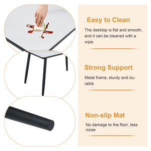 Tavolo da Pranzo Moderno Bianco con Effetto Marmo, Piano in Vetro, Base Inferiore in MDF Nero e Gambe in Metallo Nero, Set Tavolo e Sedie - Product Image 6