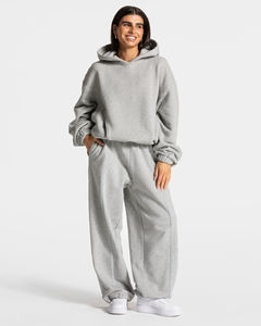 Artículo en Oferta: Conjunto de 2 Piezas 100% Algodón, Pantalones Anchos Acampanados y Sudadera con Capucha, Logotipo Personalizado, Chándal para Mujer - Product Image 1