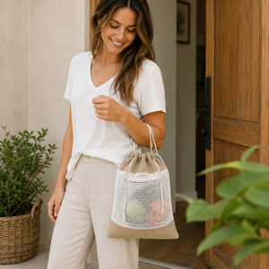 Bolsa Reutilizable de Yute y Algodón para Productos, 22x30 cm, con Cordón, para Verduras y Frutas, con Logotipo Personalizado, Venta al Por Mayor, Fabricante OEM - Product Image 4
