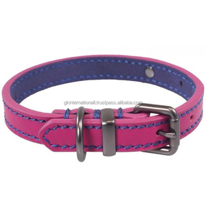 Collier de chien en cuir rose fait main de qualité supérieure pour animaux de compagnie de petite ou moyenne taille avec coutures contrastées et matériel en zinc de qualité supérieure - Product Image 4