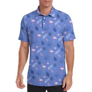 เสื้อโปโลผู้ชาย แขนสั้น ผ้าฝ้ายอ๊อกซ์ฟอร์ด พิมพ์ลายฟลามิงโก้ สีน้ำเงิน สวมใส่สบาย ระบายอากาศได้ดี ทรงปกติ - Product Image 1