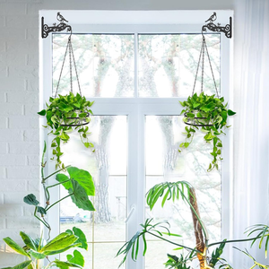 Porte-plante suspendu rond en métal avec base décorative et longue chaîne de suspension, pot de fleurs d'intérieur et d'extérieur pour balcon - Product Image 2
