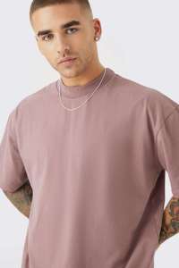 Camiseta básica de manga corta para hombre, color rosa polvoriento, malva, lisa, de corte holgado y relajado, con cuello redondo. - Product Image 6