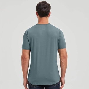 เสื้อยืดคอกลมแขนสั้นผู้ชายสีทึบผ้าถักทรงเข้ารูปสไตล์ลำลองสีเทา - Product Image 3