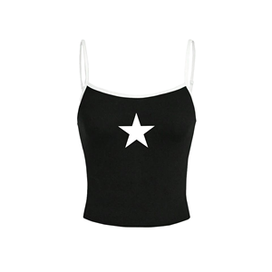 <b>Black</b> Graphic Print <b>Knitted</b> Women <b>Tank</b> <b>Top</b> O-Neck Casual Style 100% Polyester Muhseeq Muhseeq-109 - Product Image 1