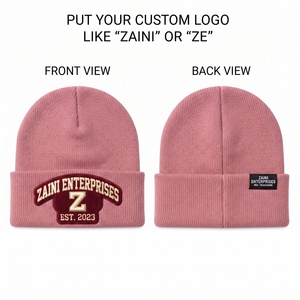 Gorro de Punto Acrílico Suave ZAINI Premium de 200 GSM, Color Rosa Empolvado, con Borde, para Invierno, Unisex - Product Image 1