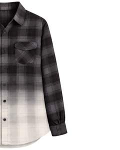 Chemise en flanelle à carreaux ombrés noirs pour femme, manches longues, boutonnée, décontractée, avec deux poches poitrine, automne-hiver - Product Image 4