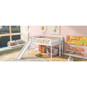 Letto a soppalco bianco a gamba bassa con scaletta e scivolo per bambini - Product Image 5