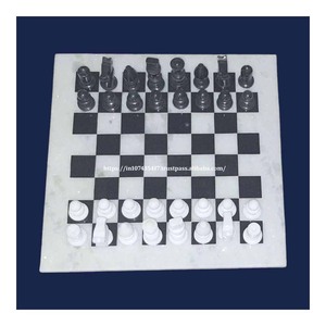 Juego de tablero de ajedrez de mármol blanco y negro con patrón antiguo con piezas de piedra, juguete decorativo de diseño para interiores para niños - Product Image 3