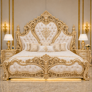 Palace Inspired Prominent Carved Bedroom Furniture Modern Classic <b>White</b> Bed With <b>Side</b> <b>Tables</b> Top selling Royal Designer Bed Set - Product Image 6