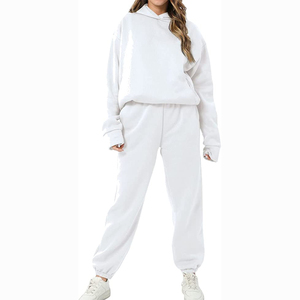 100% Cotton Plus Size Two Piece Tracksuits For <b>Women</b> White Color Breathable Quick Dry Outerwear Casual Hoodie <b>Trouser</b> Sets - Product Image 3