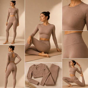 Women Seamless Yoga Set Long Sleeve <b>Crop</b> <b>Top</b> High Waist Leggings Fitness Activewear Set - Product Image 4
