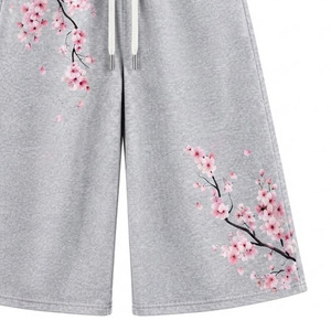 Pantalones Cortos Holgados con Cordón y Estampado Floral Gris para Hombre, Pantalones Capri Casuales de Pierna Ancha - Product Image 6