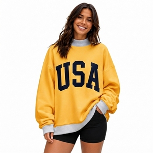 Sudadera de cuello alto holgada informal de mezcla de algodón/poliéster estampada para mujer, estilo oversized, para invierno - Product Image 1