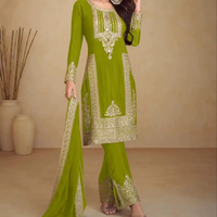 Ensemble Salwar Kameez en Soie pour Fête de Mariage, Tenue Ethnique Traditionnelle Longueur Genou, Broderie Zari pour Occasions Festives