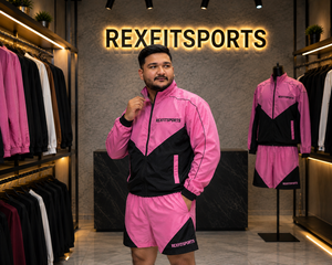 REXFIT SPORTS 2026 Custom <b>Men</b>’s Pink Black Nylon Hooded <b>Jacket</b> and Shorts Set Full Zip Sportswear Private Label - Product Image 5