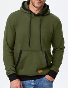 เสื้อฮู้ดสีเขียวมะกอกสำหรับผู้ชาย ทรงปกติ ผ้าฝ้ายเฟรนช์เทอร์รี่ สไตล์ลำลอง สำหรับฤดูใบไม้ร่วง มีกระเป๋า ดีไซน์ถัก แขนยาว - Product Image 5