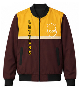 Zeta Phi Beta Bomber Jacket Yellow Brown Full Sleeve <b>Zipper</b> Closure Sport Style Breathable Lightweight Cotton Shell Autumn - Product Image 1