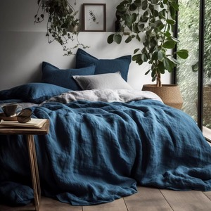 100% French Linen Bed <b>Fitted</b> <b>Sheet</b> Sets Linen Pillowcases Breathable Home Bedding - Product Image 1