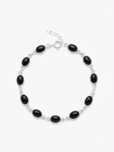 Gift for Wedding <b>Solid</b> 925 Sterling <b>Silver</b> Black Onyx Gemstone Handmade Fine <b>Silver</b> Women's Chain & Link Certified <b>Bracelet</b> - Product Image 2