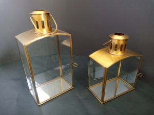 Large Brass Metal Glass <b>Mirror</b> Lantern with Glass <b>Panels</b> Reusable Home Decoration - Product Image 3