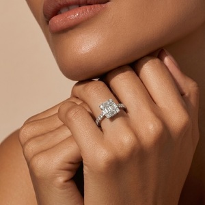 Cute Design Classic Wedding & Party 18k Solid White Gold Round Brilliant Cut Diamond Square Illusion Cluster Ring for Women - Product Image 3