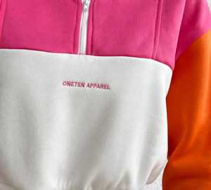 <b>Women's</b> Color Block <b>Quarter</b> <b>Zip</b> <b>Sweatshirt</b> Pink Orange White Stand Collar Cropped Pullover - Product Image 6