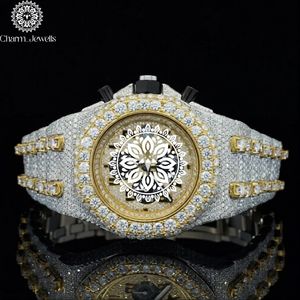 Charm Jewells Luxury Stainless Steel Watch 40mm Diamond Encrusted <b>Chronograph</b> Analog Mechanical Men's Fashion Timepiece Auto - Product Image 1