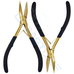 Pince à extensions capillaires professionnelle en acier inoxydable de 7 pouces, surface plate, finition dorée, poignée noire, durable, réutilisable, pour retrait et ajustement - Product Image 4