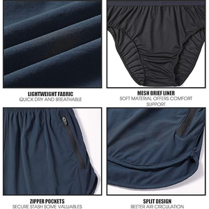 Tela suave y lisa, ajuste relajado, aire que pasa a través de las aberturas laterales, espacio extra en el centro, pantalones cortos de gimnasio - Product Image 5