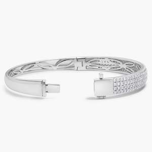 Bracelet de luxe élégant en argent sterling et or, serti de diamants de laboratoire pavés, design brillant multi-rangs, fermoir dissimulé - Product Image 1