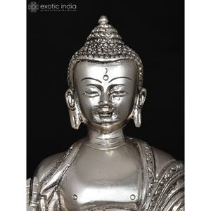 8 \ "Estatua del Señor Buda Latón plateado con escultura Vitark Mudra - Product Image 3