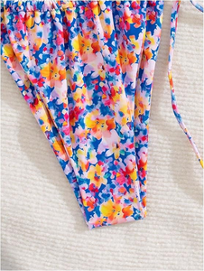 Ensemble bikini floral pour femme, haut croisé à nouer, bas à nouer sur les côtés, en spandex et polyester, maillot de bain deux pièces extensible - Product Image 3