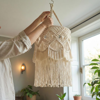 Abat-jour en macramé bohème rond suspendu avec pompons, décoration intérieure pour la maison, style salon