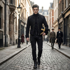 Chaqueta Bomber Negra de Hombre ZULARI IMPEX, Cuello Alto, Color Sólido, Estilo Gótico, Cierre de Botones, Corte Ajustado, para Invierno - Product Image 1
