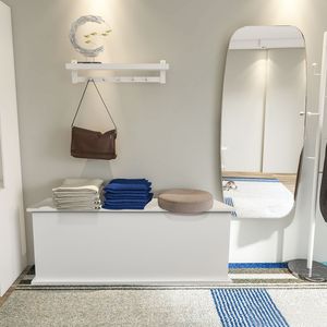 Baule contenitore in legno bianco con coperchio sollevabile, panca organizer per ingresso, mobile per organizzazione tavolino da caffè - Product Image 5