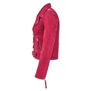 Women's Pink <b>Suede</b> Moto <b>Jacket</b> Full Sleeve Zip Closure Spread Collar Autumn Style Sample Service Available - Product Image 3