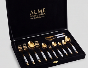 Ensemble de couverts élégants en or Acme Metal India, en acier inoxydable avec poignées en céramique, compatibles lave-vaisselle, pour mariage et restaurant - Product Image 4