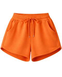 Ensemble décontracté deux pièces pour femme : crop top à capuche et short, en molleton de coton, couleur orange, style minimaliste, pour la détente, vente en gros, fabricant - Product Image 4