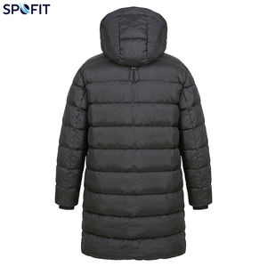 Custom Men's Long Hooded Puffer Jacket <b>Thick</b> <b>Winter</b> <b>Coat</b> Windproof Polyester Wadding Casual Loose Fit Zipper Closure Solid Black - Product Image 6