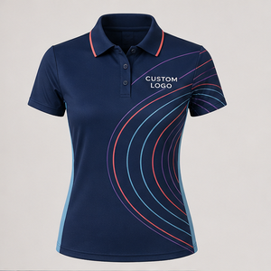 Polo de Mujer Personalizado en Azul Oscuro y Coral Aqua, con Arco Concéntrico, de Secado Rápido, Transpirable, Manga Corta, Uniforme de Golf de Alto Rendimiento WPS-0889 - Product Image 3