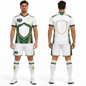 ชุดฟุตบอลใหม่ เสื้อและกางเกงขาสั้น โพลีเอสเตอร์อินเตอร์ล็อค ปักหมายเลขผู้เล่นตามสั่ง ป้องกันการเป็นขุย ชุดยูนิฟอร์มปักลาย - Product Image 1