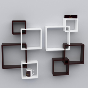 Modern Geometric <b>Wall</b> Mounted Display <b>Shelves</b>, <b>Black</b> and White Interlocking Cube Floating <b>Shelves</b> for Living Room Home Decor - Product Image 3