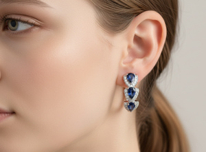 Boucles d'oreilles créoles de luxe en argent 925 plaqué rhodium avec moissanite bleue taille poire pour femme, idéales pour les fêtes, le quotidien ou comme cadeau - Product Image 2