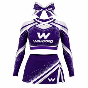 WARPRO Cheerleading Uniform Set Purple Silver <b>Rhinestone</b> Sublimation Print Long Sleeve <b>Crop</b> <b>Top</b> Skirt Adult Women - Product Image 3
