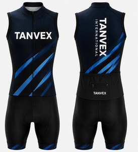 Ensemble de maillot de cyclisme unisexe TANVEX noir et bleu, impression par transfert thermique, écologique, 100% polyester, respirant, anti-transpiration, séchage rapide - Product Image 3