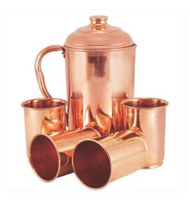 Copper jug set for <b>elevated</b> guest serving experience water serving metal set with glasses durable reusable kitchen dining drinkw - Product Image 3